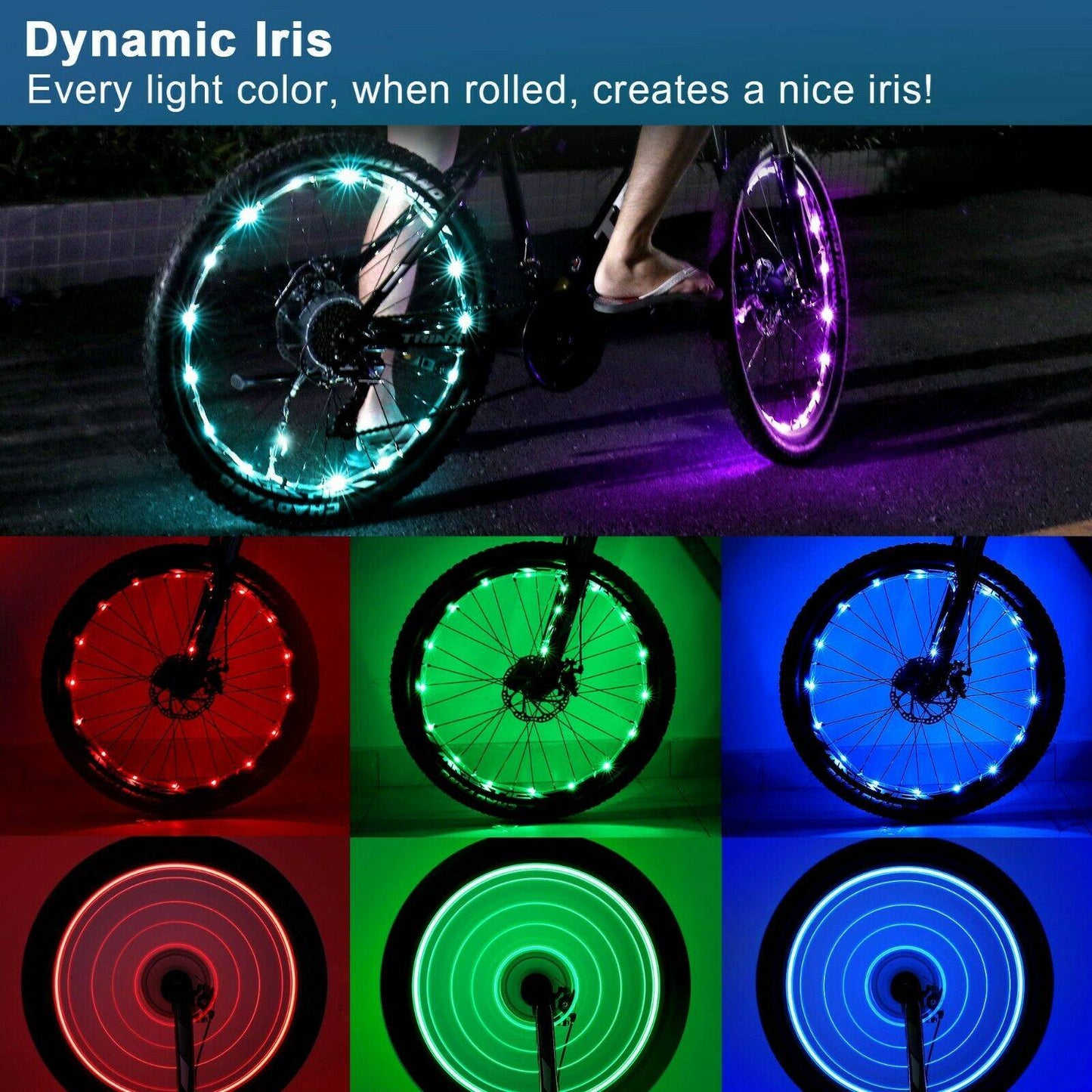 Paquete de 2 luces LED para rueda de bicicleta, 7 colores en una bicicleta impermeable