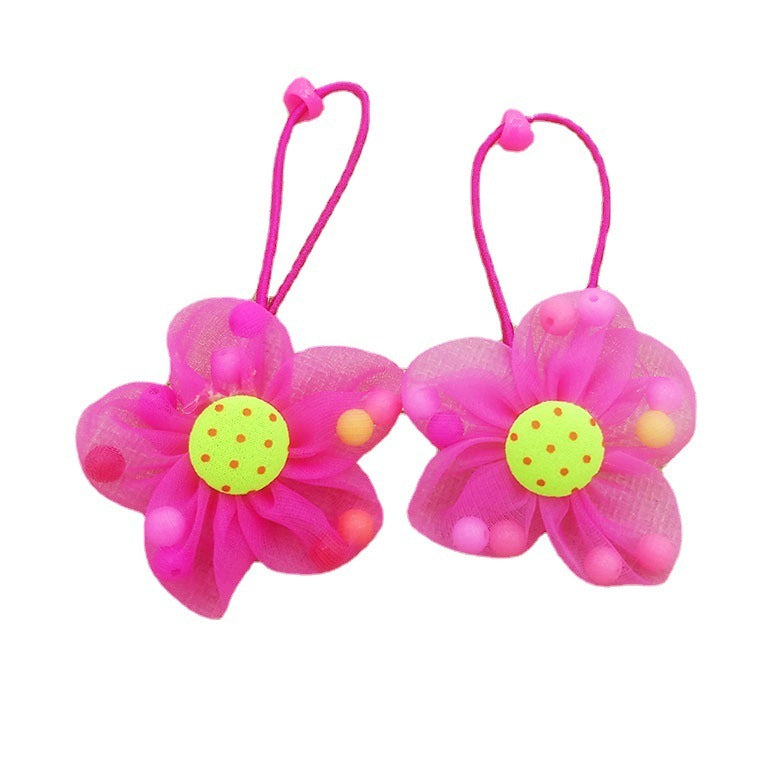 Chiffon Flower Beads Buckle Children's Head Ornaments Rubber Band Hair Ring