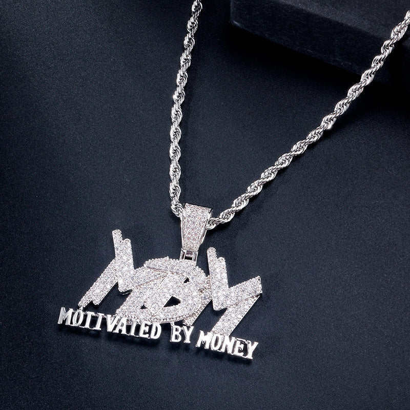 European And American Inlaid Zircon MBM Pendant Hip Hop Letters Hipster Gold-plated Necklace