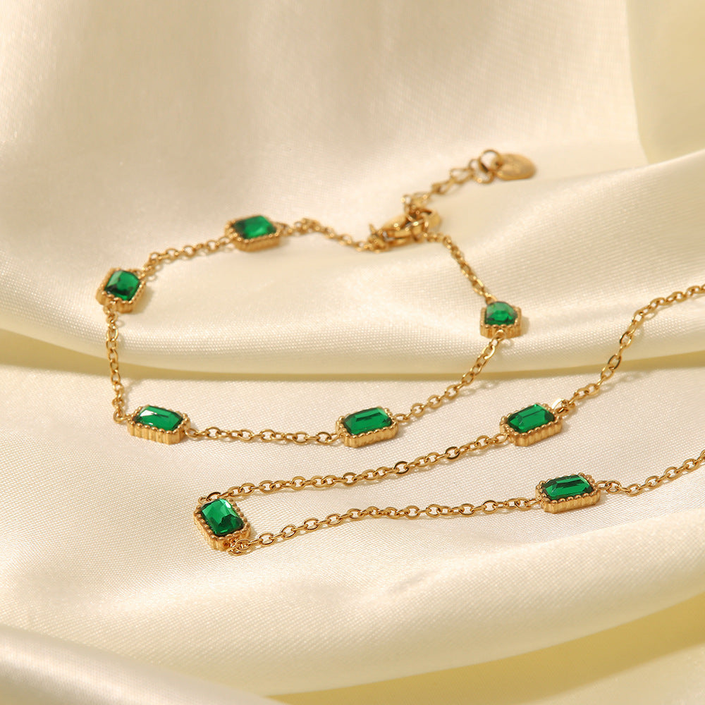 Square Emerald Zircon Necklace Bracelet