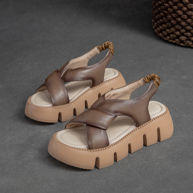 Top Layer Cowhide Platform Roman Style Fashion Retro Sandals