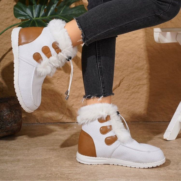 Fashion Round Toe Snow Boots Winter Warm Plush Flat Cotton Shoes Versatile Simple Short Boot For Women