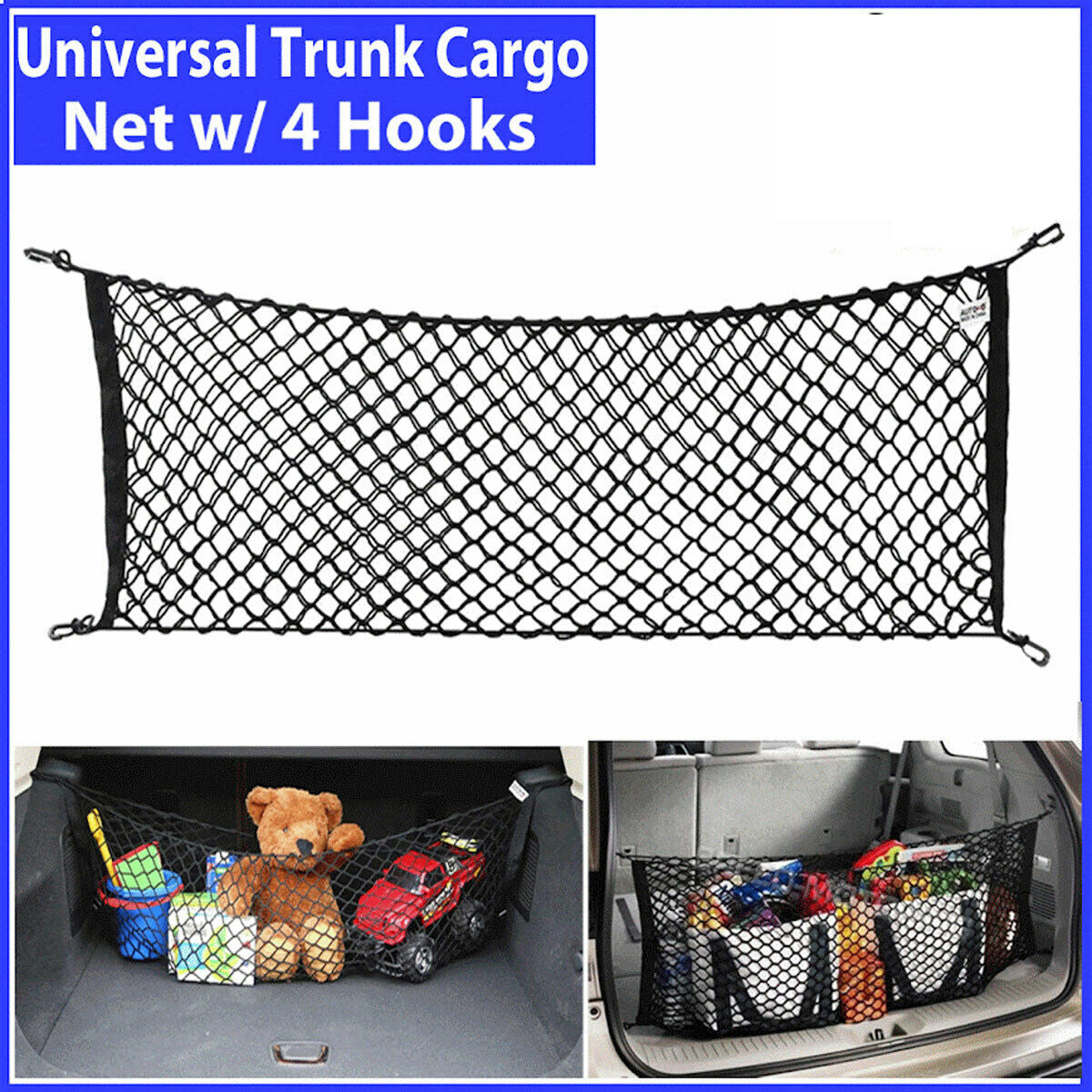 Trunk CARGO NET Car Nylon Elastic Mesh Organizer Truck SUV Universal 4 Hook Rear