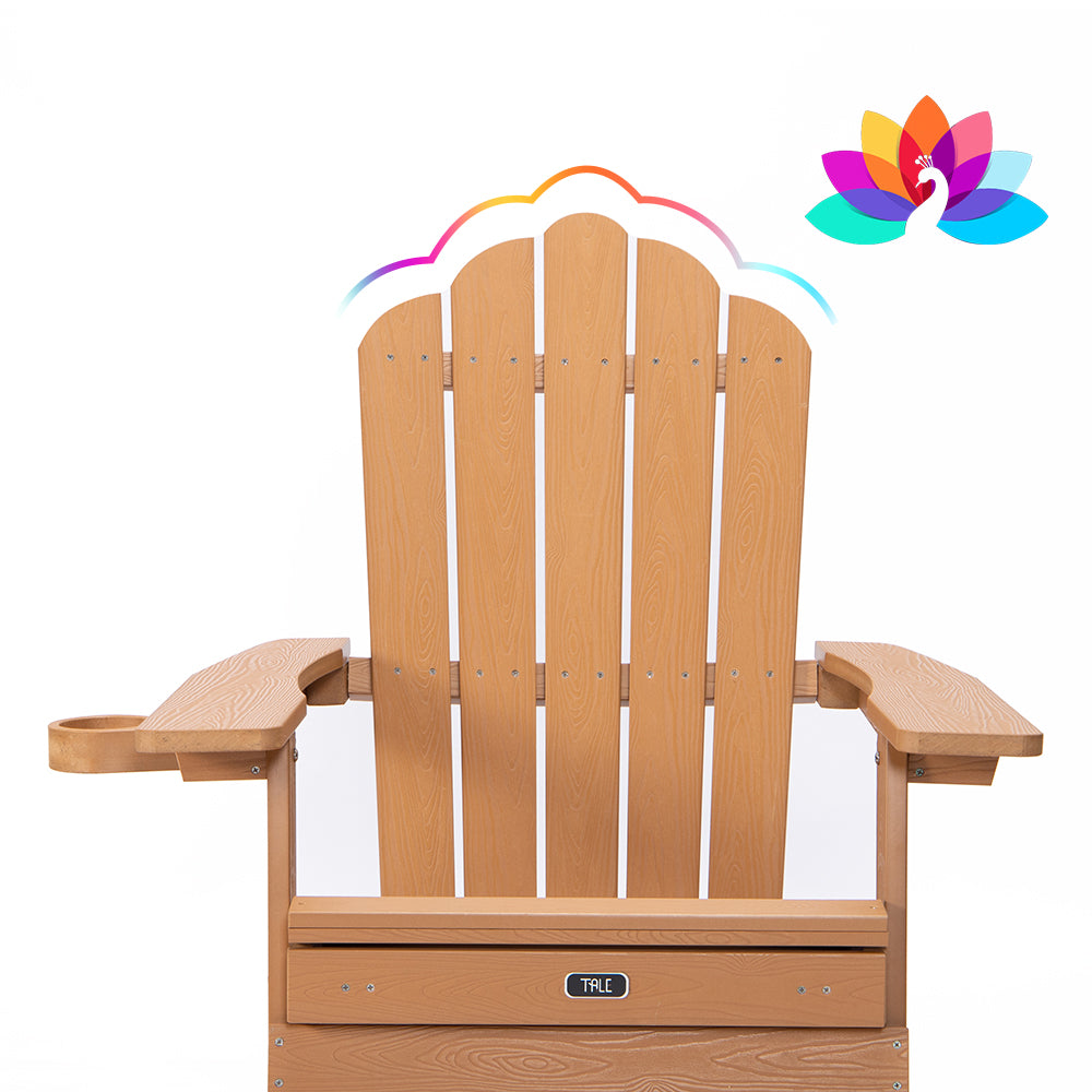 TALE Silla Adirondack plegable con otomana extraíble con portavasos, tamaño amplio, madera de poliéster, para terraza, jardín, muebles de patio trasero, fácil de instalar. Prohibido vender en Amazon