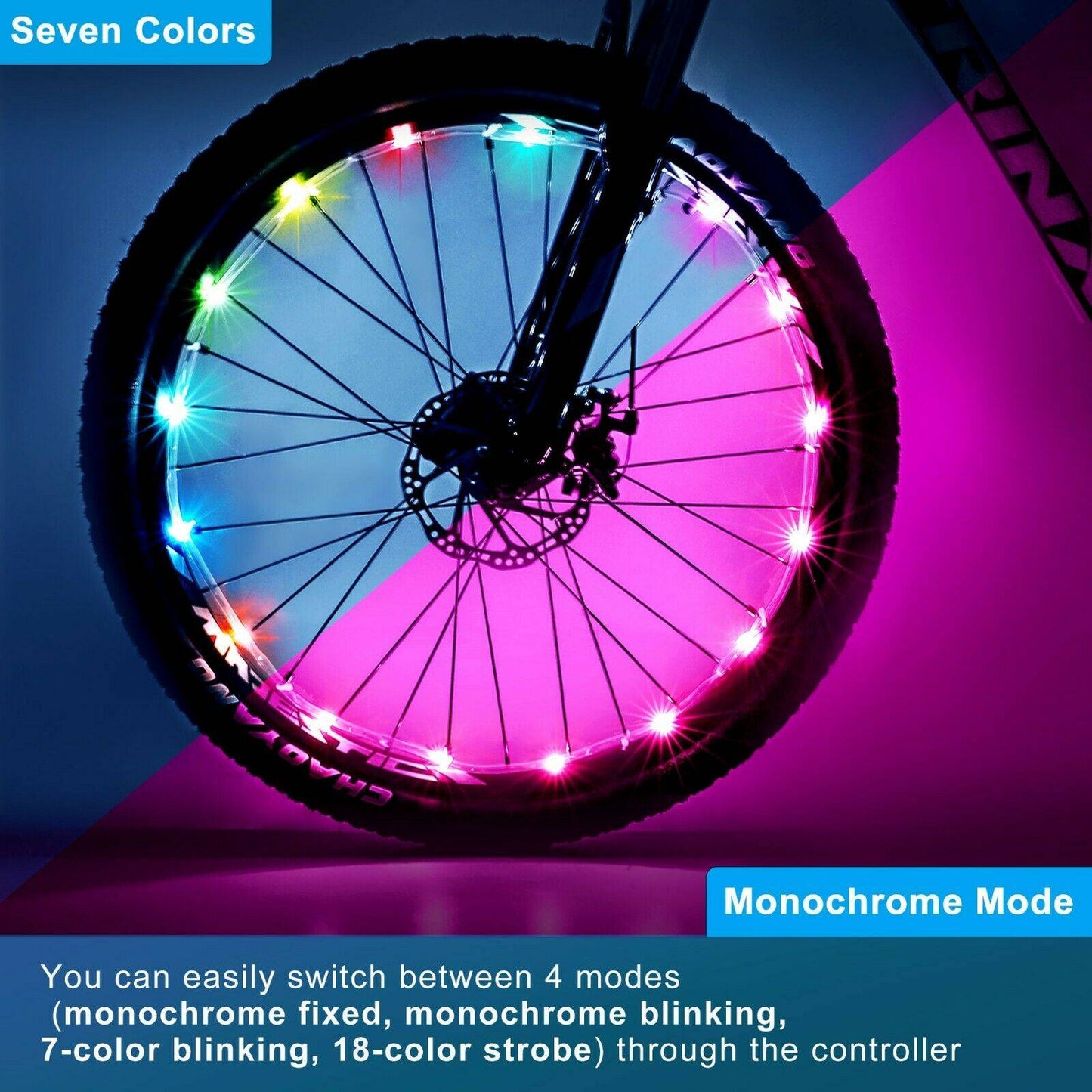 2 Pack LED Bicycle Wheel Light, 7 Colours In One Waterproof Bicycle