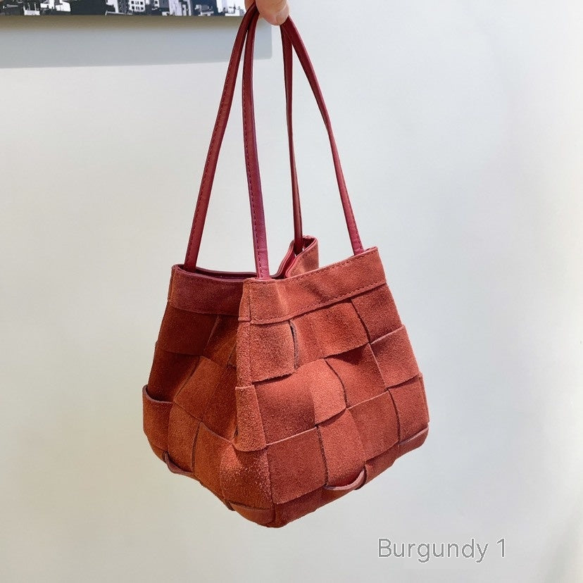 Bolso de hombro portátil de tejido vintage de piel de vaca de otoño e invierno para mujer