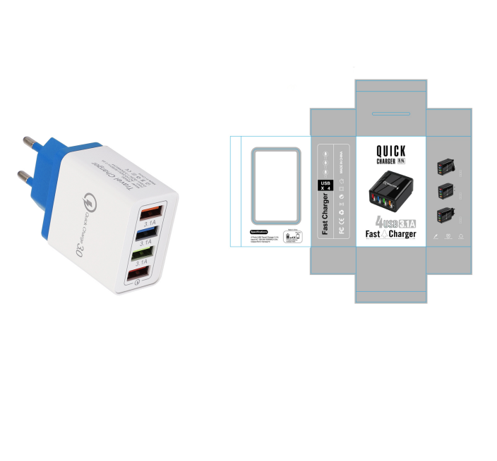 USB 充电器快速充电 3.0 4 手机适配器适用于平板电脑便携式壁式移动充电器快速充电器