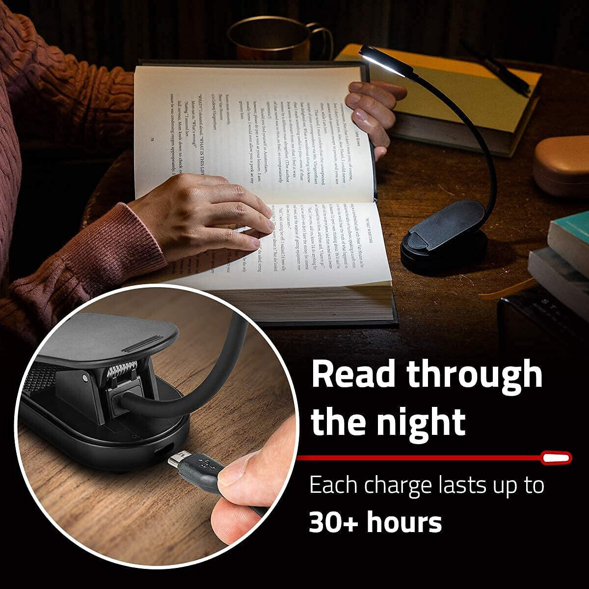 LED Reading Book Light With Flexible Clip USB Rechargeable Lamps For Reader Work