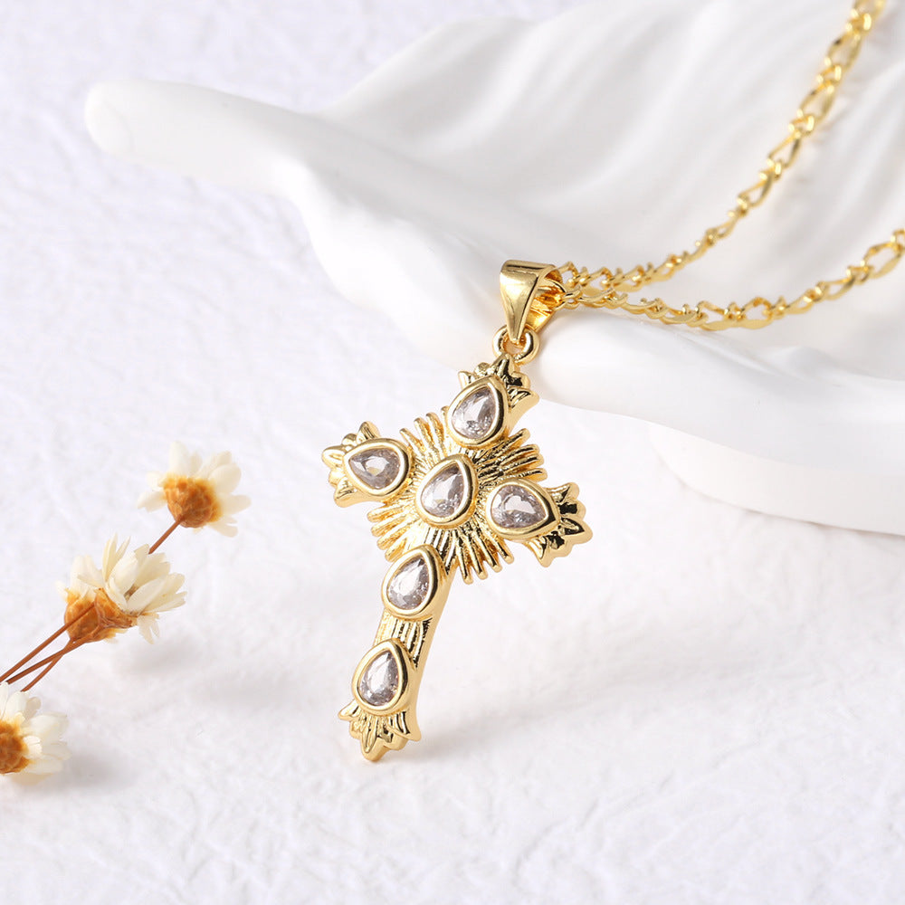 Simple Cross Pendant Necklace Plated With Real Gold