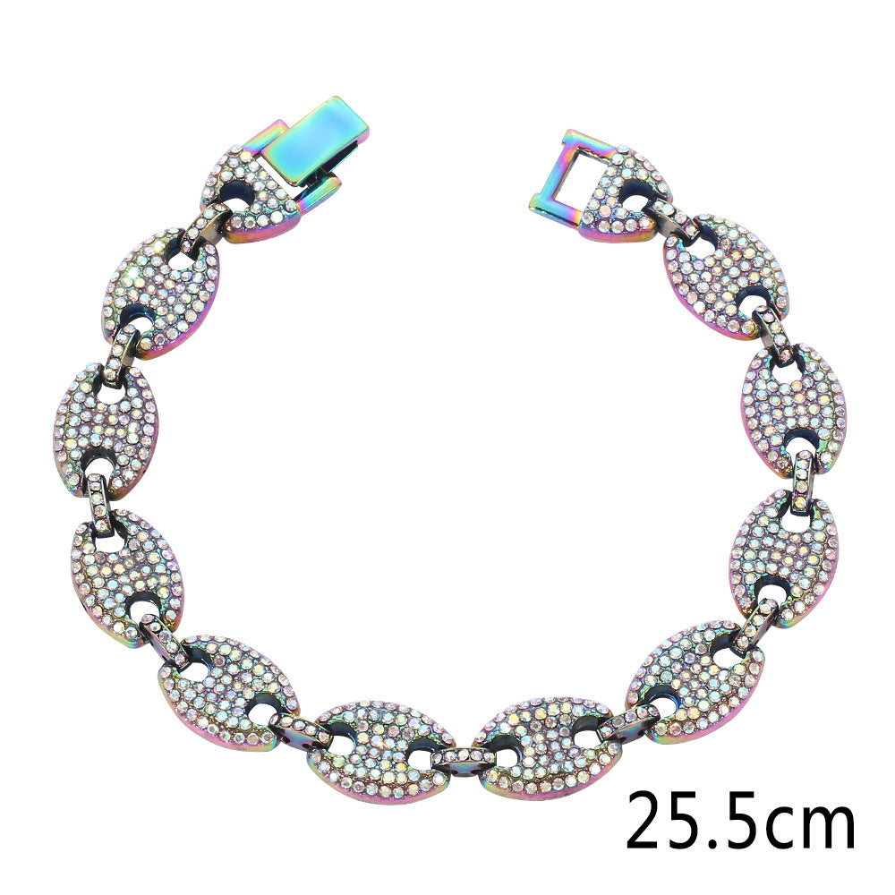 Pulsera de nariz de cerdo con diamantes y botones para mujer