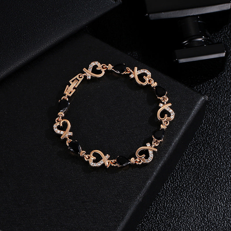 Hollow Love Bracelet With Rhinestones Fashion Temperament Heart-shaped Bracelet For Valentine's Day Gift Jewelry