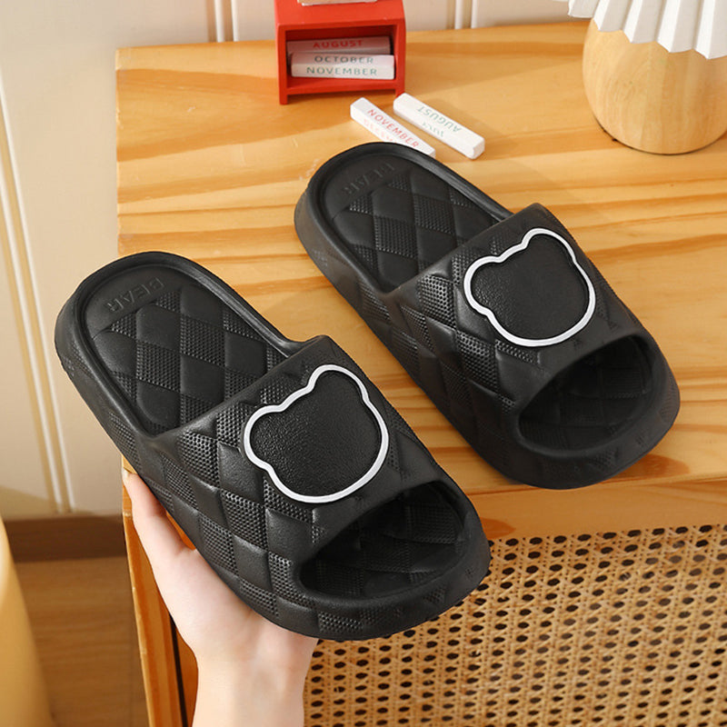 Zapatillas de oso con diseño de rombo para interior, suelas gruesas antideslizantes, zapatillas de baño para dormitorio y mujer, zapatos bonitos para casa