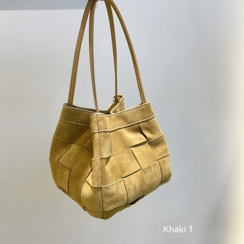 Bolso de hombro portátil de tejido vintage de piel de vaca de otoño e invierno para mujer