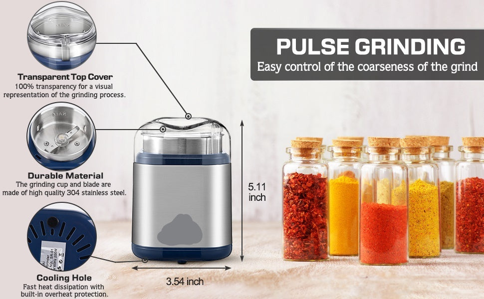 Electric Grinder For Herb,pice,Pollen And Coffee Fast Grinding For Flower Buds,Dry Spices,And Herbs Compact Size  Silver