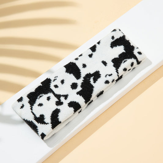 Elastic And Sweat-absorbing Panda Cows Pattern Sports Knitted Hair Band