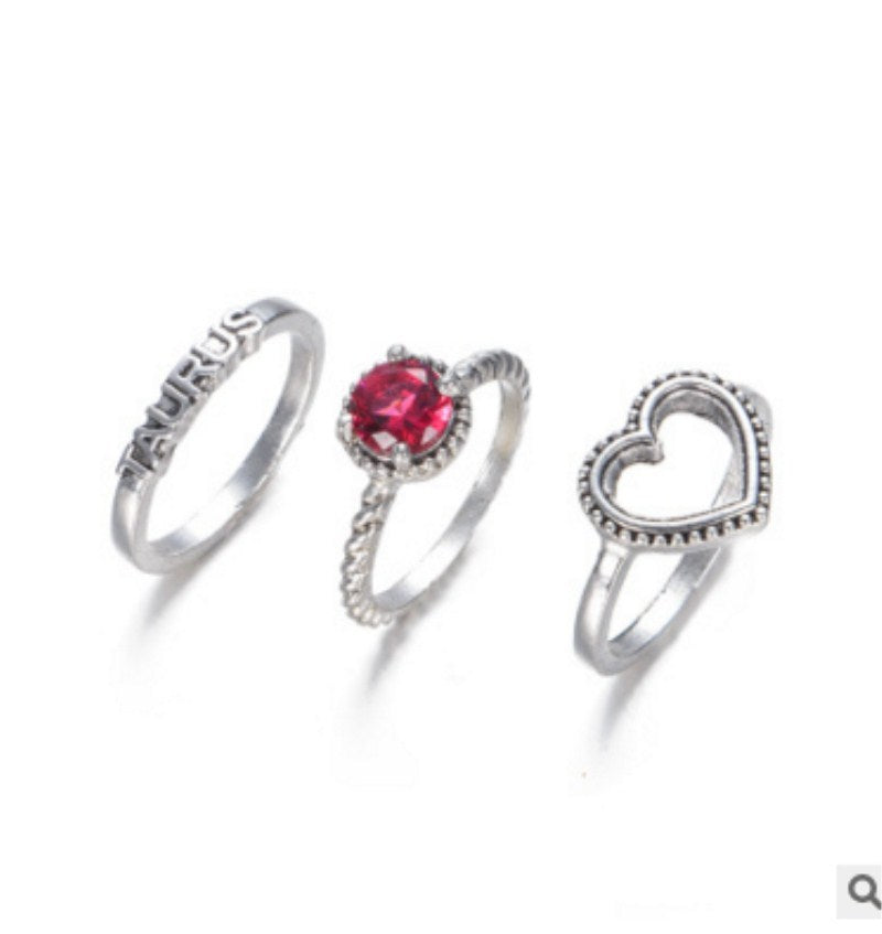 Bohemian Ruby Love Three-piece Ring