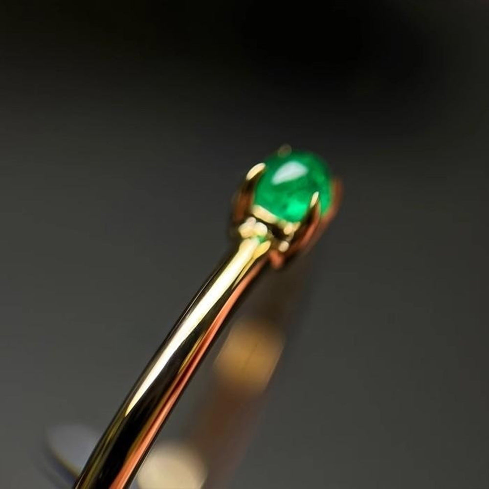 S925 Sterling Silver Emerald Gold-plated Ring Emerald Adjustable