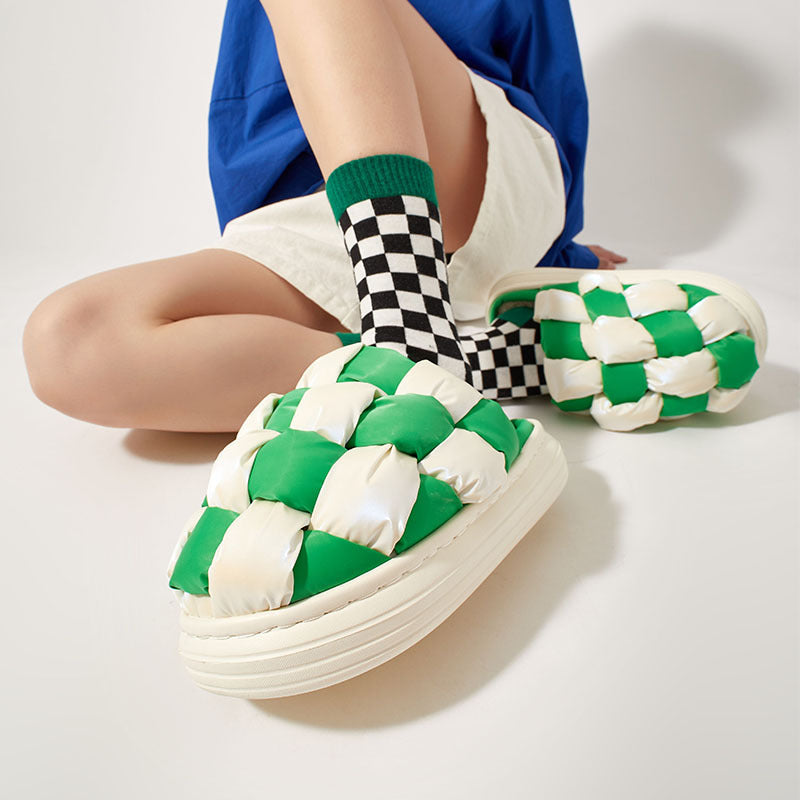 Chessboard Grid Classic Contrast Color Design Fashion Couple Men And Women Indoor Home Slippers