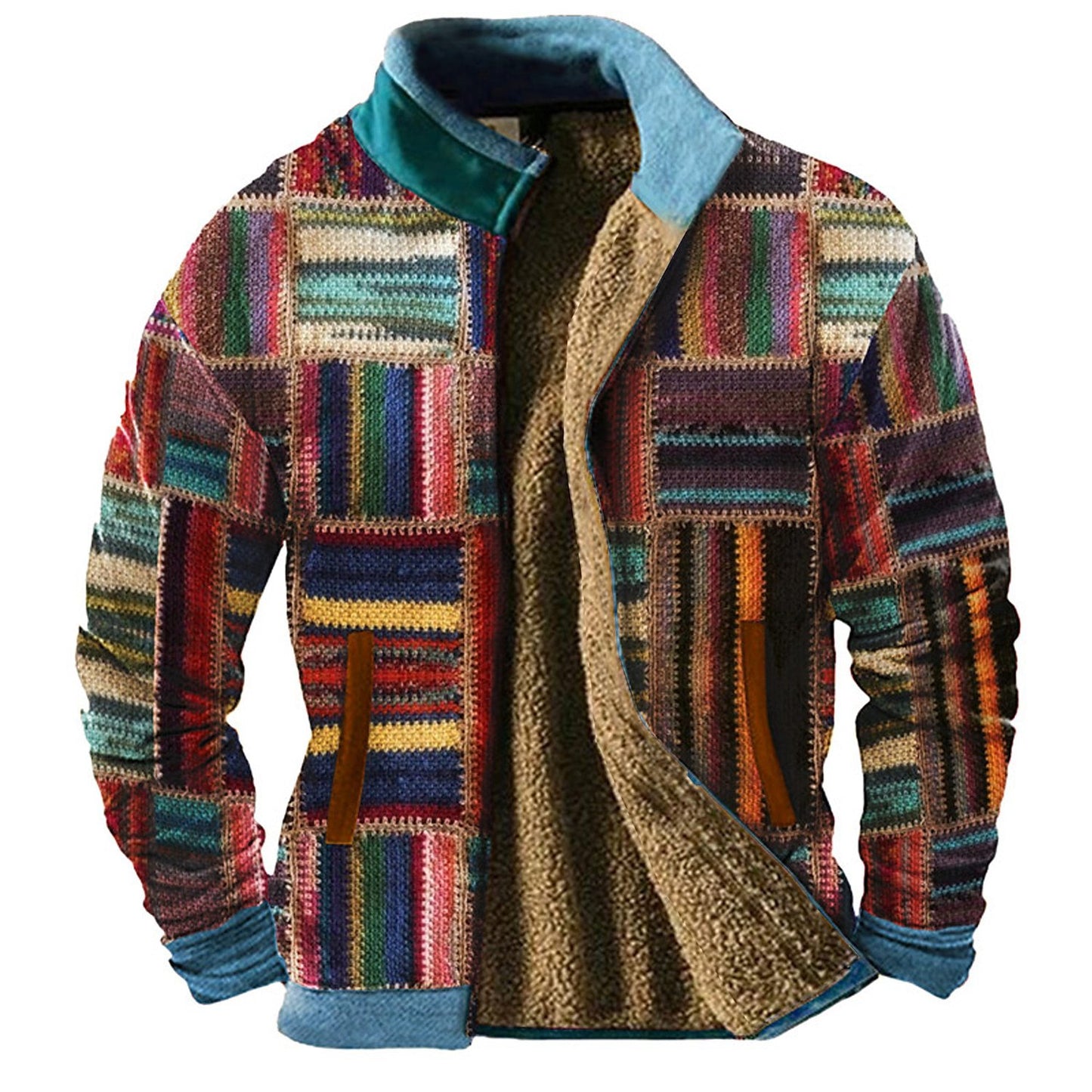 Chaqueta casual con estampado de patchwork de otoño e invierno con estampado 3d para hombres