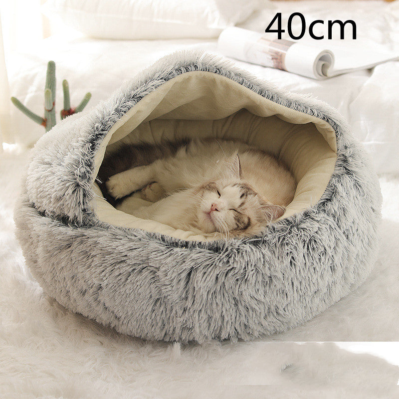 Cama 2 en 1 para perros y gatos, cama de invierno para mascotas, cama redonda de felpa cálida, cama suave y larga para mascotas