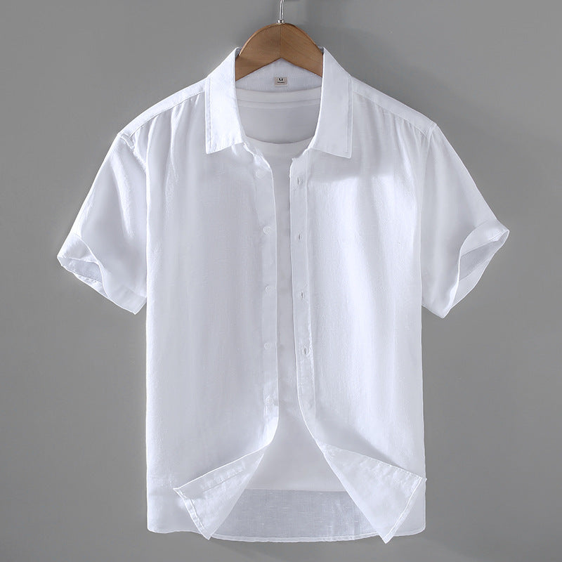 Spring And Summer Men's Linen White Long-sleeved Shirt