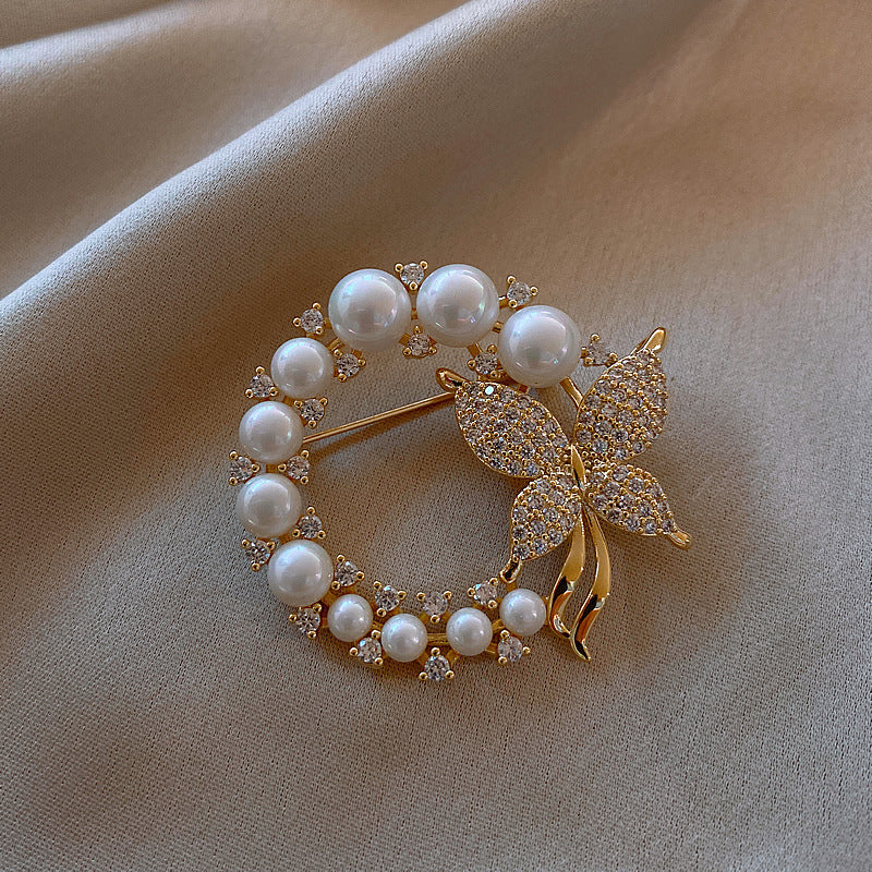 Butterfly Brooch With Diamonds And Pearls