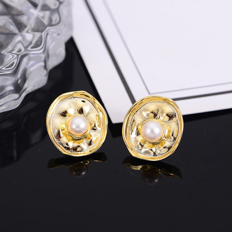 Fashion Trend Earrings Simple Personality Metal Texture Earrings Circle Pearls