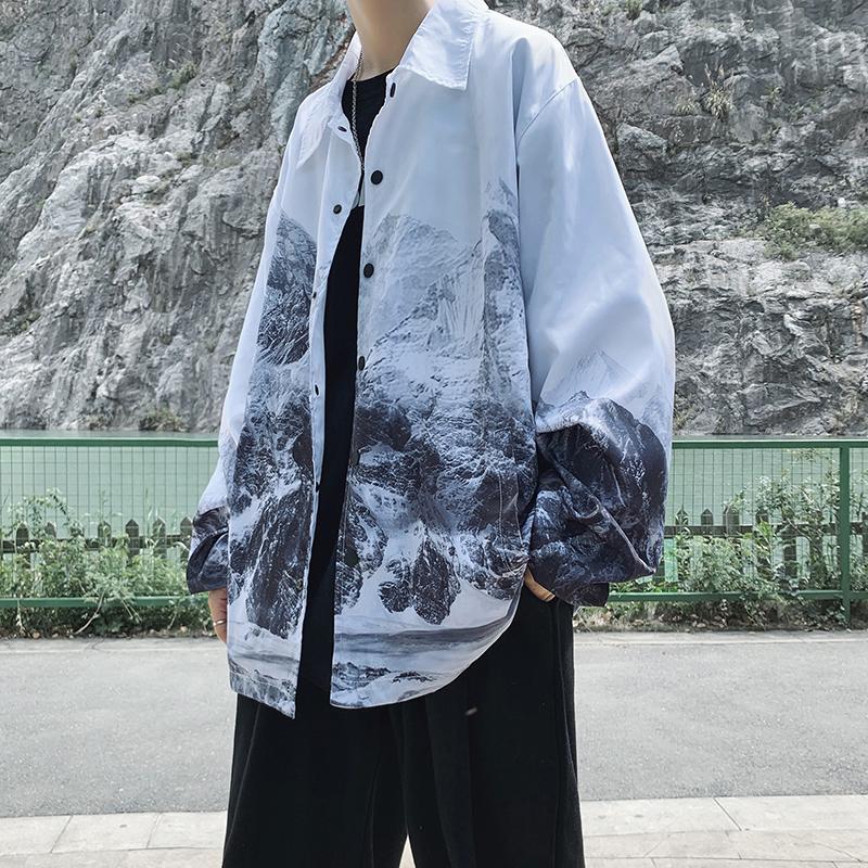 Men's Gradient Snow Mountain Printed Shirt