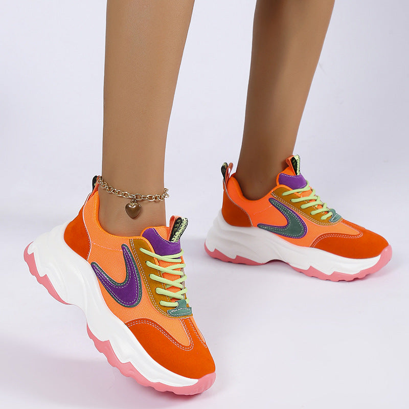 Zapatillas de deporte con cordones de colores mixtos para mujer, zapatos deportivos informales ligeros y gruesos para correr