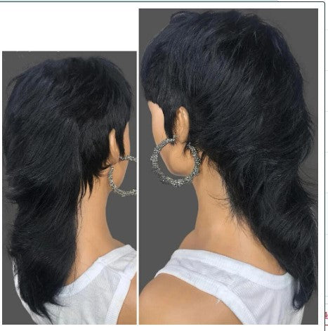 Short Hair Black Chemical Fiber Synthetic Mechanism Wig Fishtail