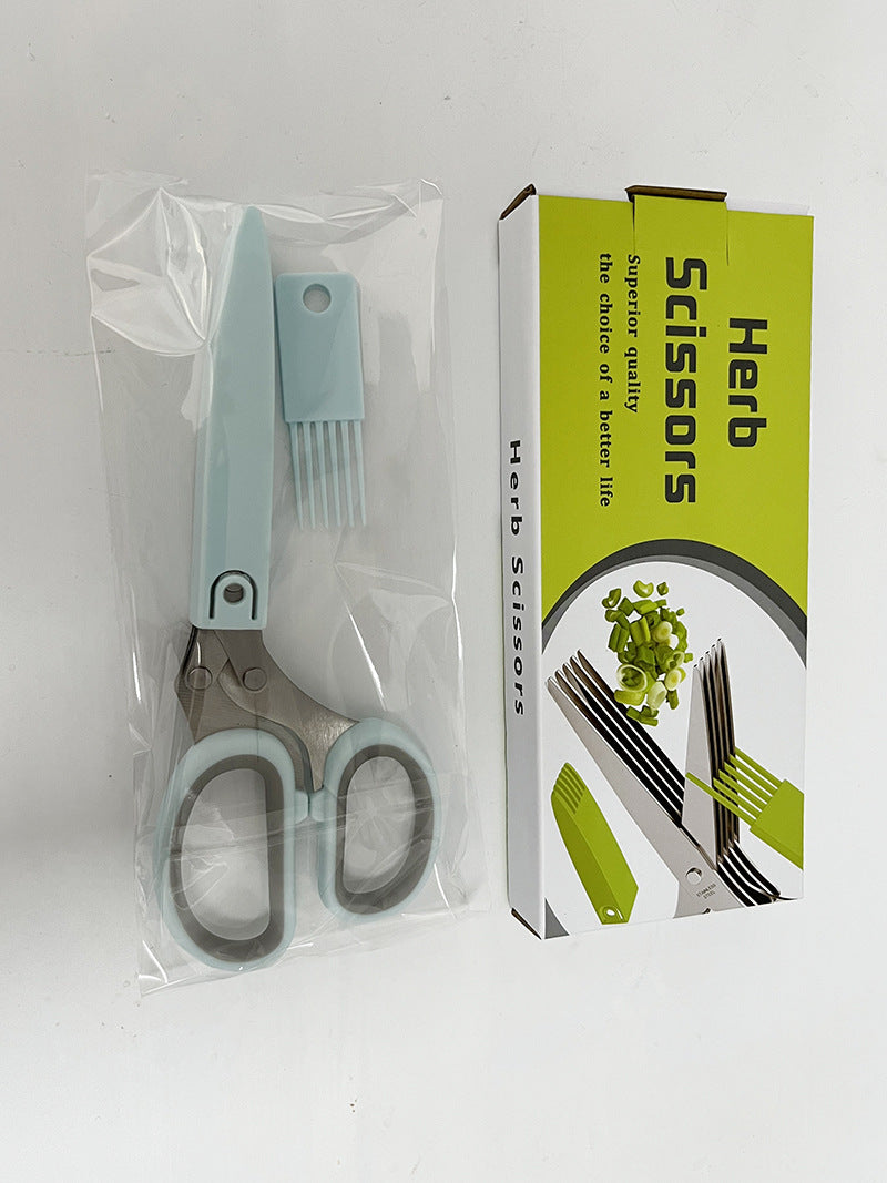 Multifunctional Muti-Layers Stainless Steel Knives Multi-Layers Kitchen Scissors Scallion Cutter Herb Laver Spices Cook Tool Cut