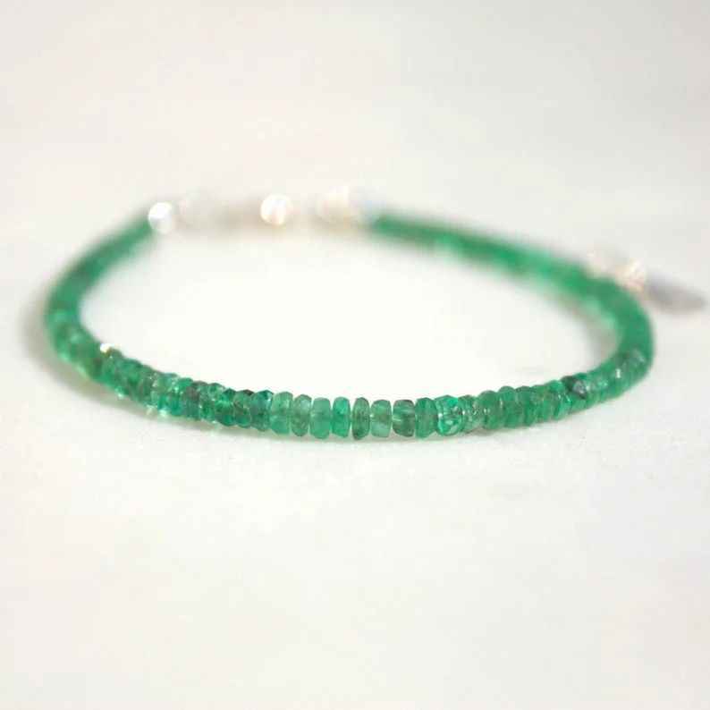 Emerald Genuine Bracelet Dainty 2,5 Mm Faceted Emerald May B