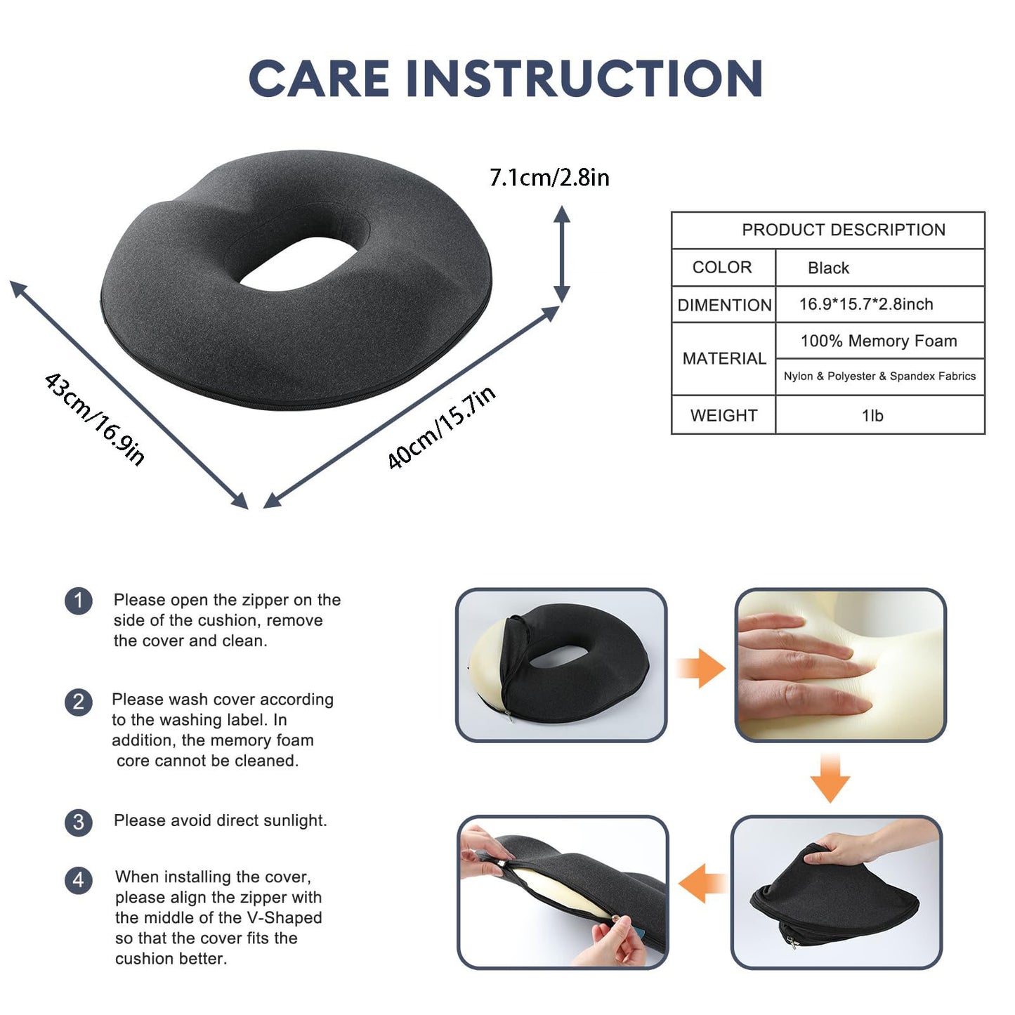 Upgraded Donut Pillow Seat Cushion Relieve Pain And Pressure For Hip Tailbone & Coccyx, Sciatica &High Density Memory Foam For Offic&Home&Travel