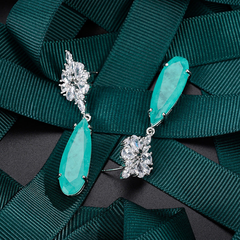 Exquisitely Inlaid Emerald Drop Earrings