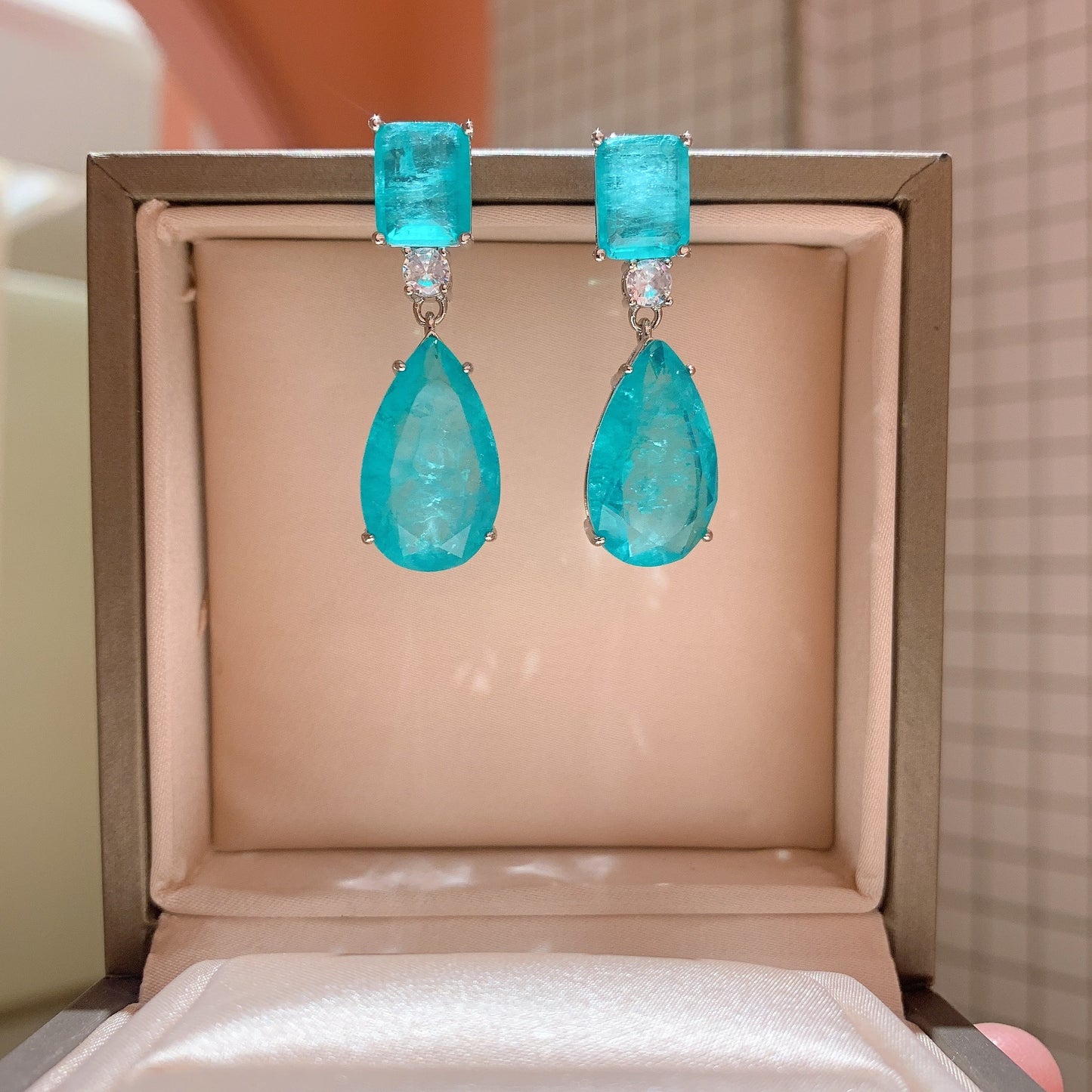 Pear Shaped Paraiba Earrings Emerald