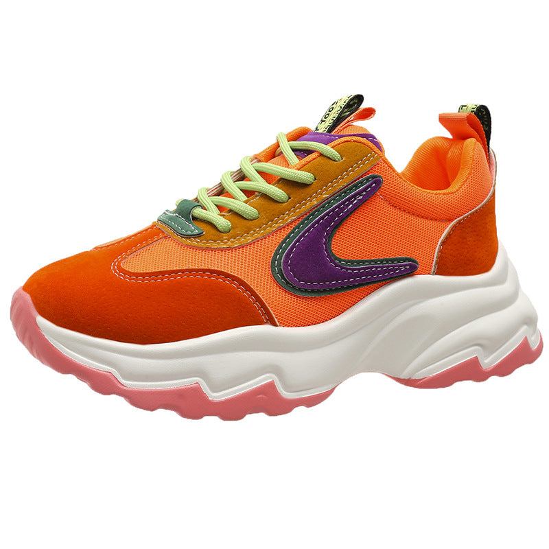 Zapatillas de deporte con cordones de colores mixtos para mujer, zapatos deportivos informales ligeros y gruesos para correr