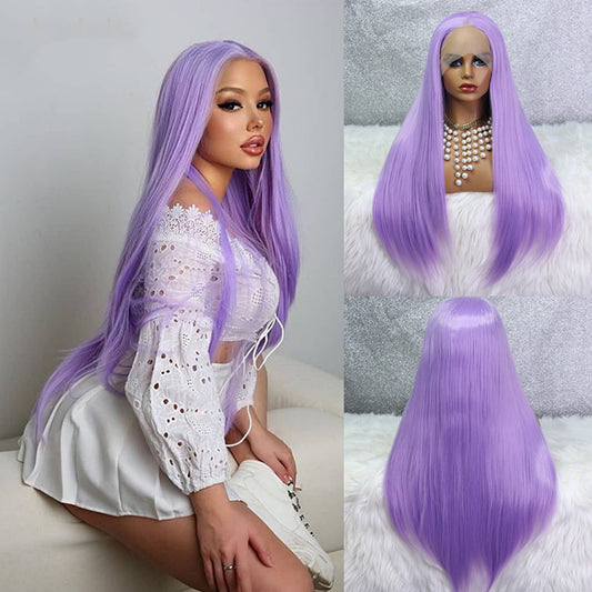 Wig Female Purple Chemical Fiber Front Lace Natural Girl Headgear