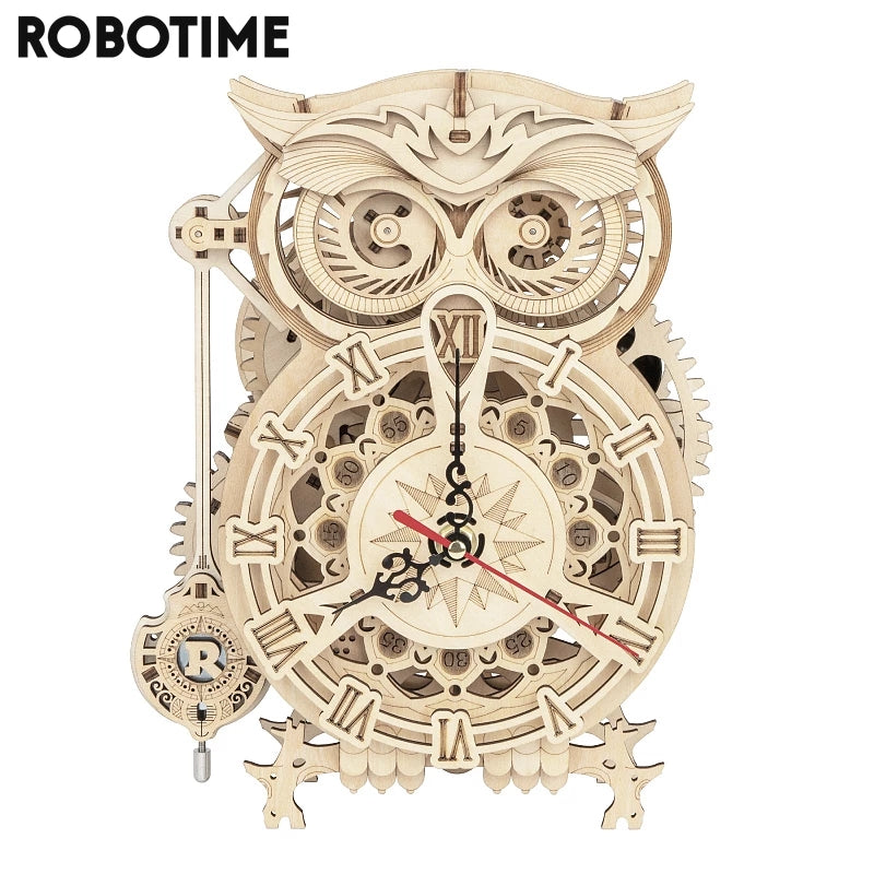 Robotime Rokr 创意 DIY 玩具 3D 猫头鹰木钟积木套件儿童圣诞礼物家居装饰 LK503