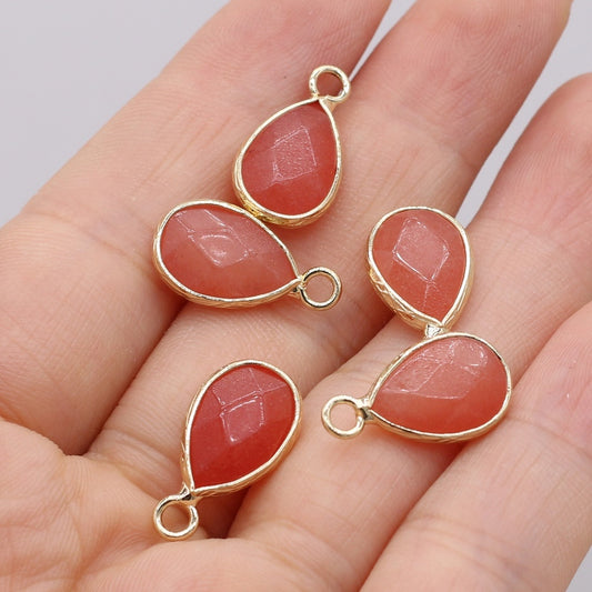 Natural Stone Drop-shaped Gold-plated Edge Pendant