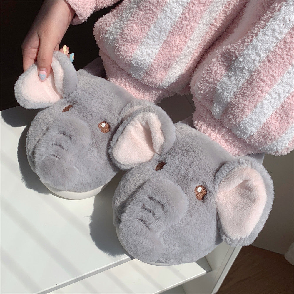 Plush Warm Indoor Cotton Shoes New Creative Three-dimensional Elephant Winter Baotou Cotton Slippers