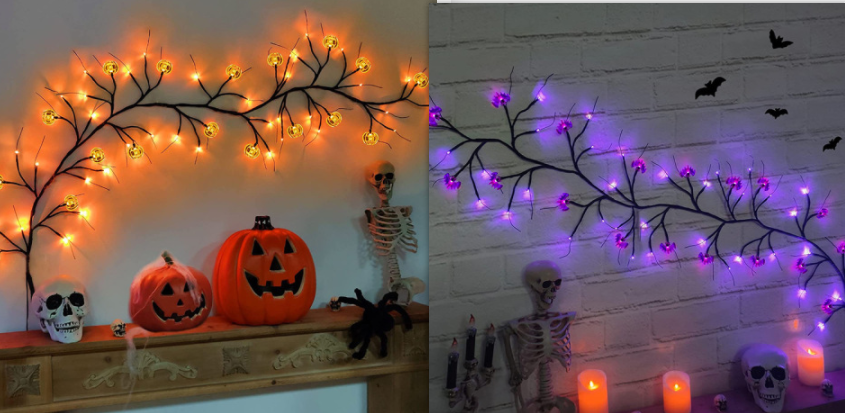 Guirnalda de luces LED de sauce para Halloween, decoración de calabaza y murciélago de dibujos animados para interior, Fiesta al aire libre, decoración de la casa