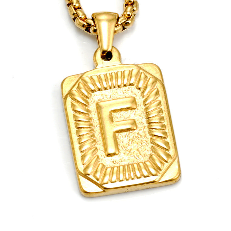 European And American Fashion Men's All-stainless Steel Letter Pendant Gold-plated 18K Titanium Steel Letter Necklace
