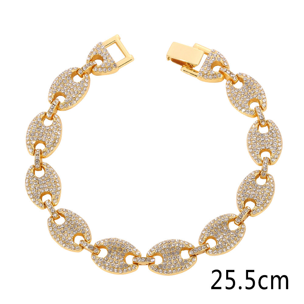 Pulsera de nariz de cerdo con diamantes y botones para mujer