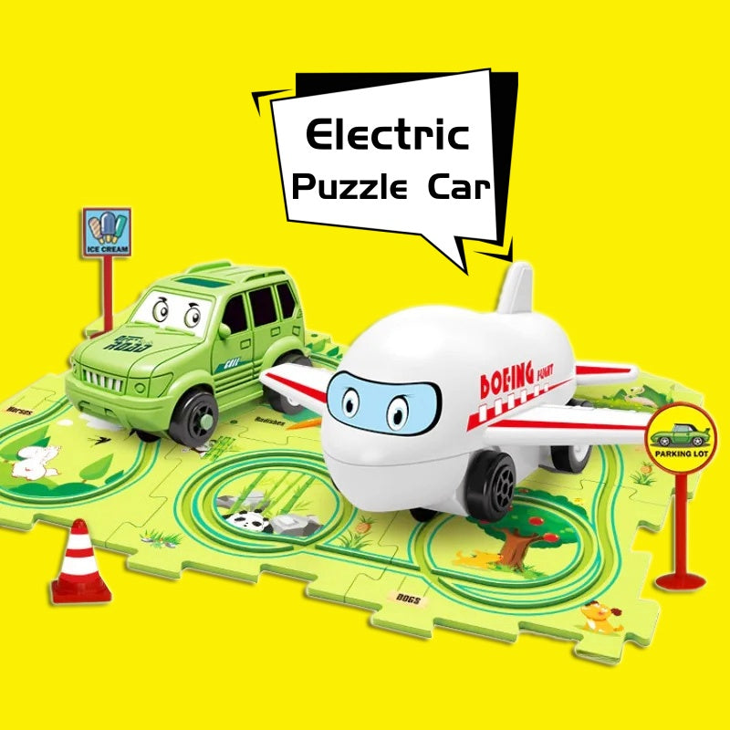 Rompecabezas para niños, ferrocarril eléctrico, Speeder, montaje artesanal, coche eléctrico, carril automático, escena de ciudad, construcción, juguete para regalo educativo