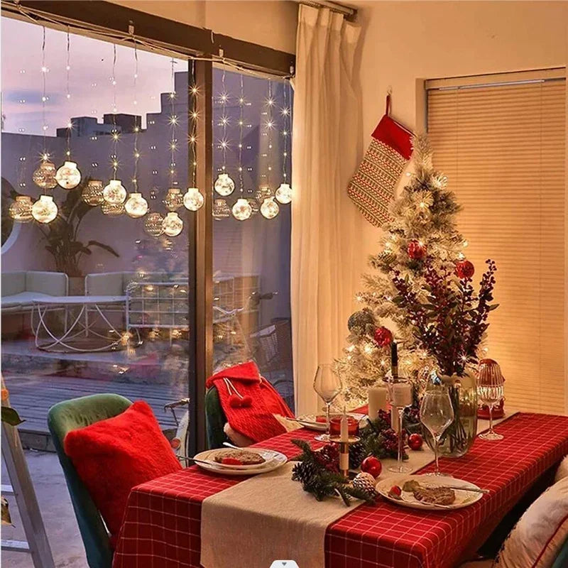 10 Uds. Lámpara LED de cortina de Navidad Hada muñeco de nieve deseos bola lámpara cadena decoración de ventanas de Navidad luz de Navidad habitación