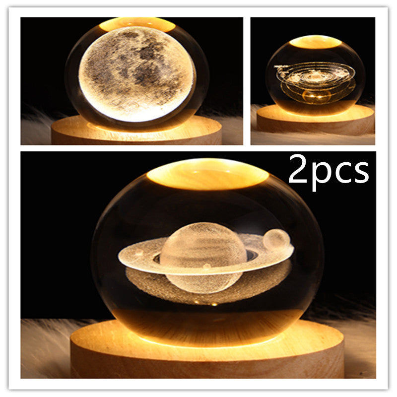 Lámpara LED de noche con forma de bola de cristal para niños, lámpara de mesa 3D con forma de planeta y Luna, decoración del hogar para dormitorio, fiesta, regalos de cumpleaños