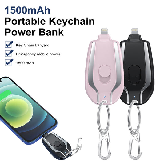 1500mAh 迷你电源应急 Pod 钥匙扣充电器，带 Type-C 超紧凑迷你电池组快速充电备用移动电源