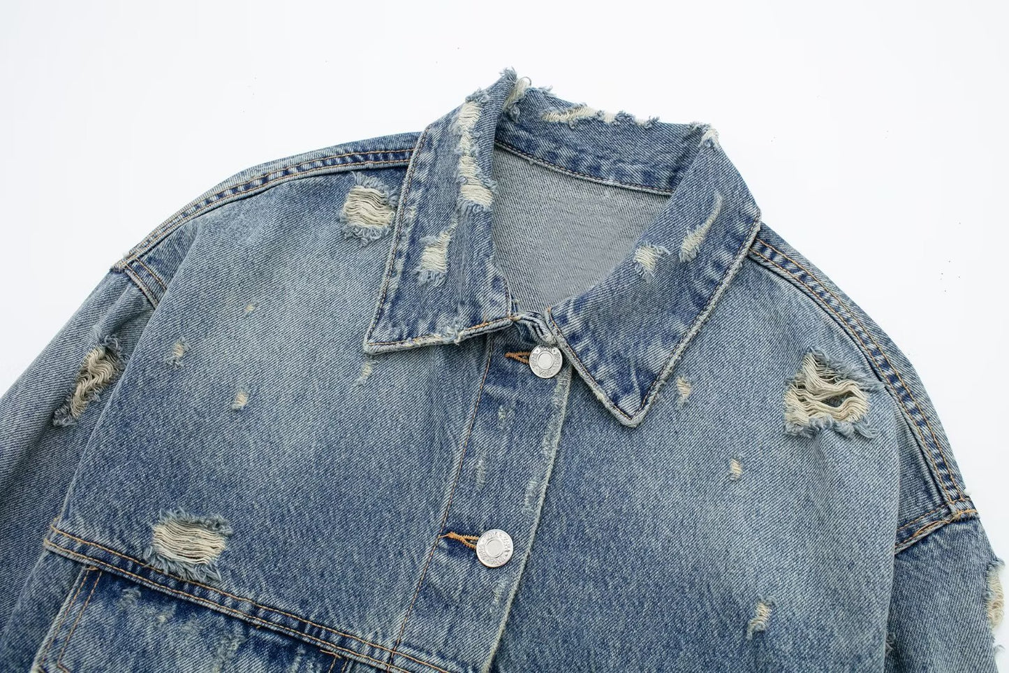 Denim Perforated Hole Decoration Short Jacket