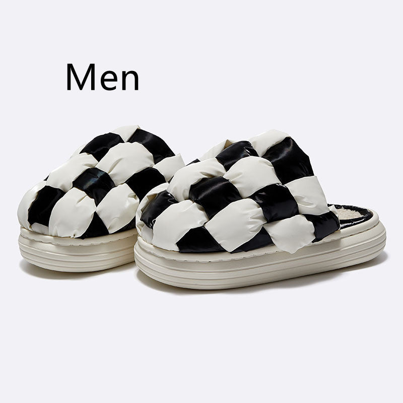 Chessboard Grid Classic Contrast Color Design Fashion Couple Men And Women Indoor Home Slippers