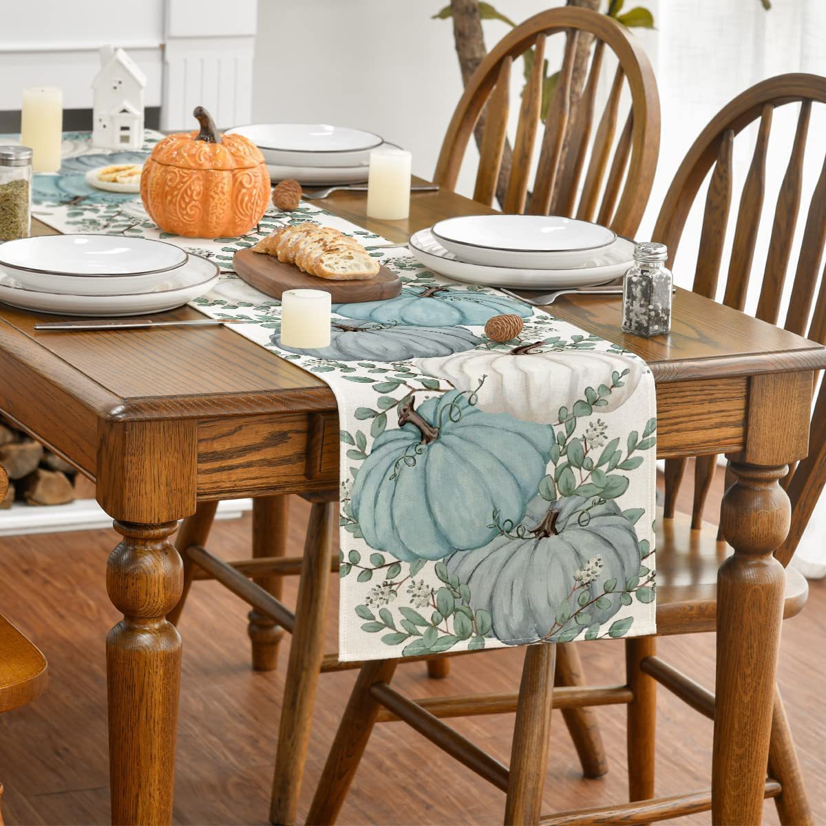 Thanksgiving Pumpkin Printed Linen Table Runner